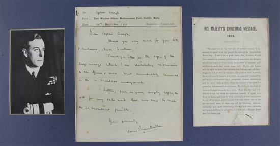 Mountbatten, Louis, 1st Earl Mountbatten of Burma (1900-1979). An autograph letter,